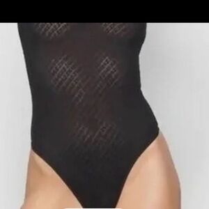 SKIMS Black Logo Sheer Textured Bodysuit